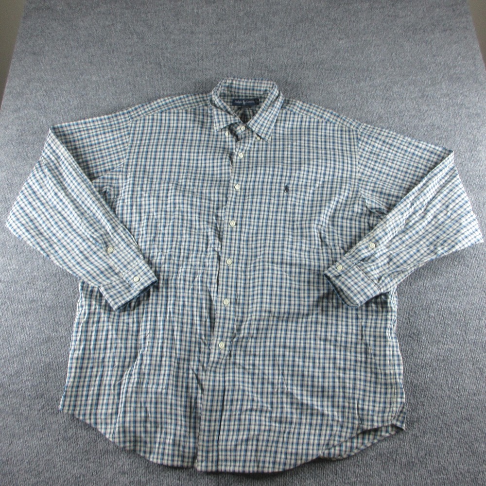 Ralph Lauren‎ Shirt Mens XL Blue Plaid Blake Long Sleeve Button Up Logo Casual